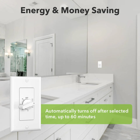 Installed 60 Minute Spring Wound Bathroom Timer Switch for exhaust fans and lights no neutral needed with wall plate included ETL listed