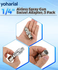 Three Pack One Quarter Inch Spray Gun Rotary Union 360 Degree Rotatable Joint For Smooth Hose Torsion Relief And Easy Swivel Connection Durable Sprayer Accessory Set, silver metal