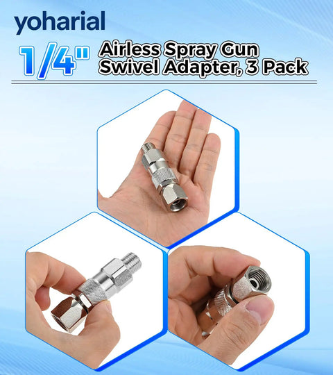 Three Pack One Quarter Inch Spray Gun Rotary Union 360 Degree Rotatable Joint For Smooth Hose Torsion Relief And Easy Swivel Connection Durable Sprayer Accessory Set, silver metal