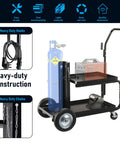 MIG TIG ARC Welder Cart With Upgraded Handle, Heavy Duty Portable Welding Station On Galvanized Casters, showing cylinder rack.