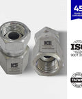 Three Eighths Inch NPTF Female To Three Eighths Inch NPSM Swivel Hydraulic Adapter For Pipe Fittings And High Pressure Hoses Built Tough From Carbon Steel With Rust Resistant Zinc Plating, shown front view