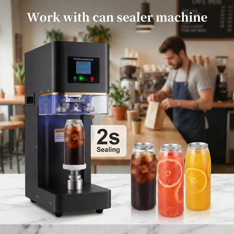 Commercial Can Sealer Machine Automatic Cup Sealer Five Station Beverage Packaging Plug And Play Powerhouse Delivering Fast One Touch Start With Led Auto Counter in cafe.