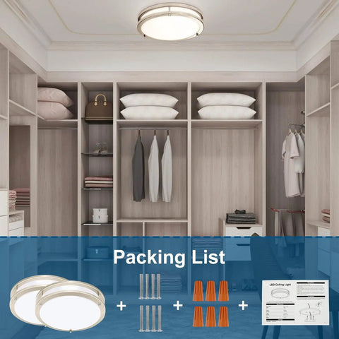 Installed 13 Inch LED Flush Mount Ceiling Light Fixture Dimmable Brushed Nickel Easy Install Flicker Free Low Profile Design, 2 Pack in closet.