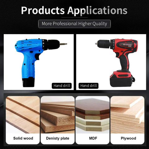 Heavy Duty Adjustable Circle Hole Cutter Saw Kit For Wood And Drywall Precision Dual Blade Drill Bit on hand drills and wood samples.