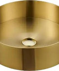 Round 14.9 Inch Vessel Sink In Brushed Gold Stainless Steel With Pop Up Drain Above-Counter Modern Wire-Drawn Finish For Home Bathroom Hotel Or Office Decor Sleek Dope Look