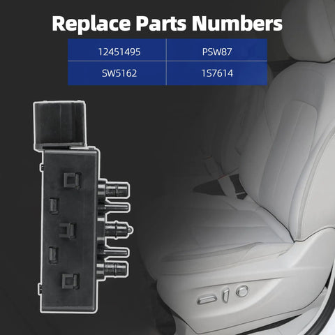 Power Seat Switch 6 Way Front Left Driver Side For Chevy Silverado Avalanche GMC Sierra Yukon Buick Allure Cadillac Replacement OE PSW87 SW5162 1S7614 12451495