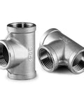 One Half Inch NPT Tee Female 3 Way Pipe Fitting Cast Stainless Steel 304 set of two for home plumbing and air lines