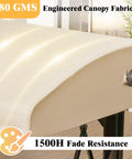 Khaki One-Piece Outdoor Swing Canopy Replacement Cover For 3-Seat Porch Swing UV-Resistant Weatherproof No-Brainer Quick Swap Easy Install For Deck Patio Swing, close-up of fabric texture and knob.