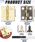 60 Pcs Small Brass Antique Miniature Hinges with screws and screwdriver, size 17x15mm, for dollhouse mini wooden crafts.