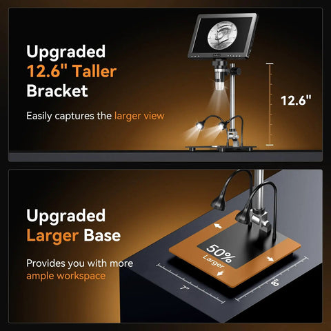 Digital Coin Microscope With Built In Light, 10 Inch IPS Display For Close Up Mint Marks, Dates, Die Cracks, Doubling And Edge Details, Perfect For Home Coin Collecting, Club Sessions, Penny Roll Hunters, And Coin Nerds. Upgraded 12.6-inch bracket and larger base.