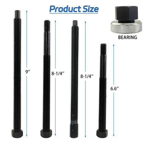 Five-Piece Long Reach Harmonic Balancer Installer Kit showing sizes and bearing, includes M16x2.0, M12x1.75, M14x1.5, M12x1.5 adapters