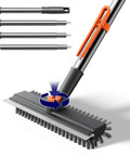 Grime Busting 3 In 1 Floor Scrub Brush With Adjustable Long Handle Heavy Duty Stiff Bristles Squeegee And Tweezers shown in parts