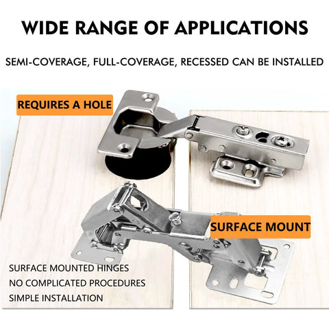 2 Pack 170 Degree Hidden Cabinet Hinges with Hydraulic Adjustable Surface Mount Concealed for Frameless Doors Self Closing