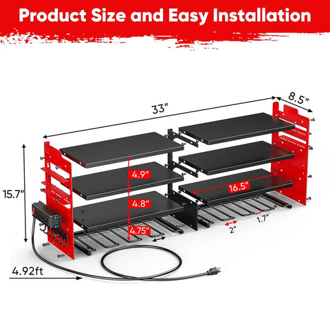 Beefy Power Tool Organizer Wall Mount With Charging Station Four Layer Heavy Duty Metal Shelf dimensions 33x15.7x8.5 inches