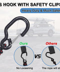 Close-up of Heavy Duty Kayak Tie Down Straps With S Hook And Safety Clip, One Quarter Inch By Twelve Feet, showing secured attachment.