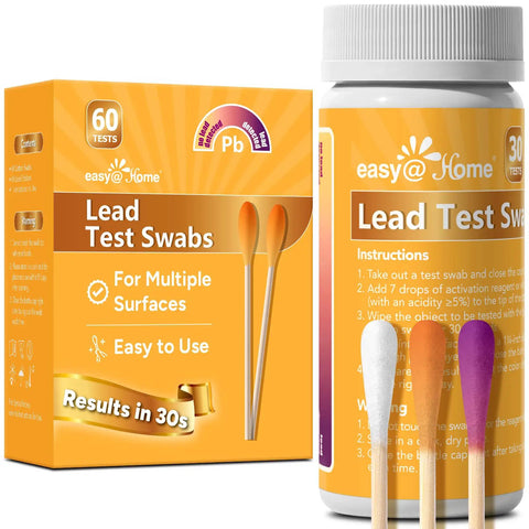 At Home Lead Test Kit With 60 Rapid Swabs And 30 Second Color Change Results packaging and swabs on display
