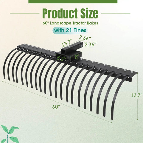 Heavy Duty 60 Inch Landscape Rock Rake With 3 Point Hitch And 360 Degree Rotation Tow Behind Yard Leveler For Compact Tractors