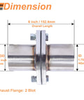 Pro Grade Stainless Steel Exhaust Flange Repair Pipe Kit With Dual Bolt Mount And Tough Sealing Ring, 6 inch length, 1.75 inch ID.
