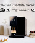 Next Level Super Automatic Espresso Machine Delivering One Hundred Thousand Custom Drink Combos And Creamy Milk Froth For That Straight Fire Daily Grind Routine In Classic Black brewing espresso in a clear cup.