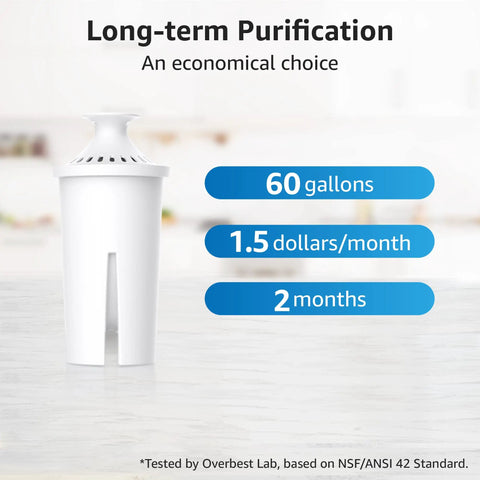 Brita And Mavea Compatible Water Filter Replacement Pack with 60 gallons, $1.5/month, 2 months usage in kitchen setting
