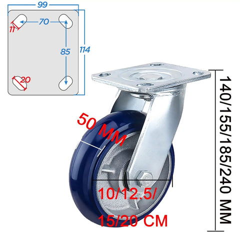 Heavy Duty Swivel Caster Wheels With Brakes For Furniture And Workbenches, Quiet Polyurethane Castors 360 Degree Top Plate