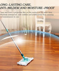 Top Shelf Two Piece Beeswax And Orange Oil Wood Conditioner Kit Delivers Double Duty As Hella Slick Furniture Polish, in use on wooden floors.