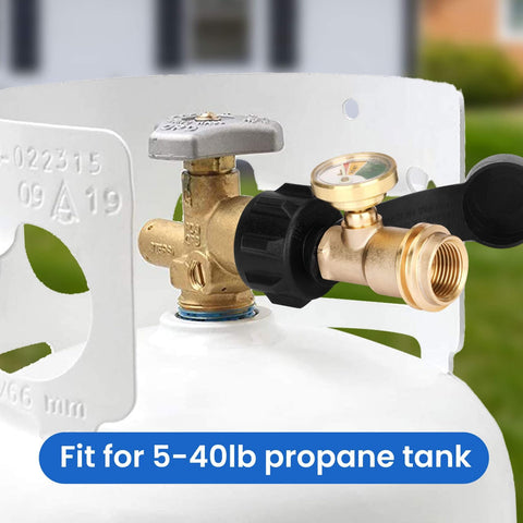 Propane Tank Gauge Level Indicator For 20Lb Tanks With Leak Detector, brass gauge on propane tank, QCC Type1 Inlet