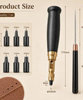 Slick Adjustable Leather Hole Punch With Solid Wood Handle Awl, six steel bits sizes 1.5 to 4mm for crafting and repairs.