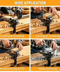 Crush Your Workshop Goals With This Smooth Portable Table Vise Featuring A 360 Degree Swivel Base Built In Anvil And Killer Grip For Jewelry Woodworking And Precision Electronics Crafts, showing use for cutting, carving, woodworking, and metal working.