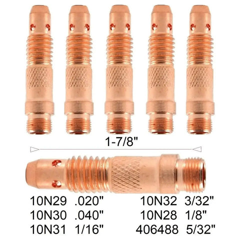 Dope 5/32 inch TIG Collet Body Kit Fits Torch Models 17 18 And 26 Premium Copper Build with various sizes in a pack of 5.