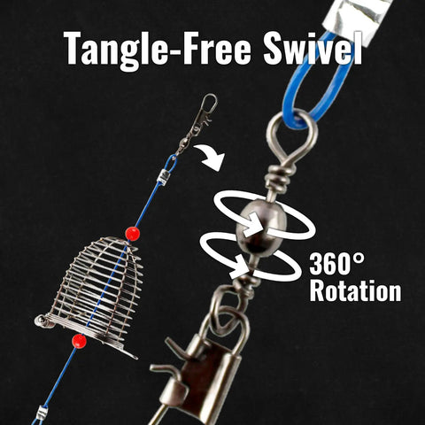 Pro Grade Stainless Steel Bait Cage Ten Pack For Carp And Catfish Fishing, Large 2.3 Inch Chum Rig Basket with Tangle-Free Swivel