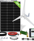 Backyard Ready Solar And Wind Generator Kit 600W With Dual Bifacial Panels And Quiet 400W Turbine featuring 200W solar panels and wind turbine.