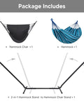Package contents for 2-In-1 Convertible Backyard Hammock With Stand And Chair, featuring hammock, chair, stand.