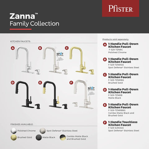Matte Black 1 Handle Pull Down Kitchen Faucet With MagnePfit Magnetic Dock shown with other faucet finishes
