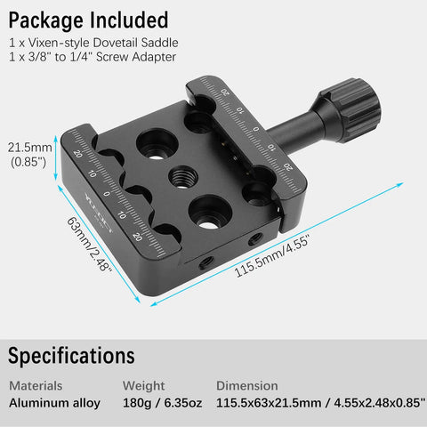 Telescope Dovetail Saddle Clamp Tripod Adapter Mount For Vixen Style Dovetail Plate With Drop In Loading Shown in Black Aluminum Alloy
