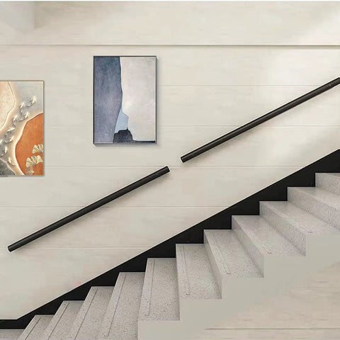 Top Shelf Black Stainless Steel Handrail Kickass Wall Mounted Banister For Indoor Stairs Straight Up Rust Proof Round Tube Design With Real Deal Safety And Durability on staircase.
