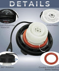 Fuel Cap Replacement FC1089 For Ford Lincoln Mercury Cars And SUVs Including F150 Edge F250 F350 Super Duty Fusion Ranger Freestar And More 2004 To 2021 Easy Install High Quality Gas Cap shown with 360° view and O-ring seal