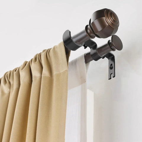 Double Curtain Rod Bracket Set, 6 Pack Metal Wall Mount Holders for 1 Inch Curtain Rods, Heavy Duty Black Brackets on wall