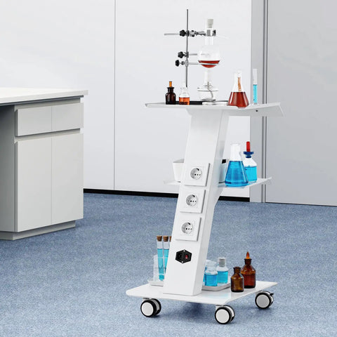 Rolling Lab Cart With Built In Socket 3 Tier Metal Trolley On Swivel Wheels Heavy Duty Lab Organizer With Adjustable Shelf