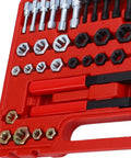 Premium 48 Pcs Steel Thread Chaser Set With Taps Dies And Files For Fixing Damaged Threads Fast On Car Bike Home DIY Projects Like A Pro. red case with taps, dies and files, metric and SAE sizes