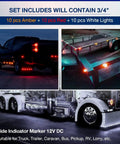 Set Of 30 Mini Three Quarter Inch Round Trailer Side Marker Lights With 10 Amber 10 Red And 10 White LEDs installed on vehicle
