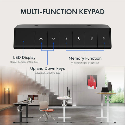 FLEXISPOT 40x24 Inch Electric Standing Desk White Ergonomic Height Adjustable Sit Stand Workstation With Memory Presets Compact Home Office Computer Table For Small Spaces Smooth Motorized Lift multi-function keypad with LED display and memory function.