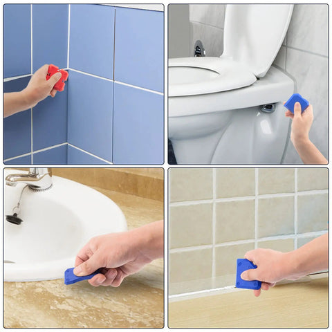 Hands using Caulking Tool Kit With Stainless Steel Scrapers And Multi Sized Caulking Silicone for kitchen and bathroom joints