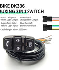 Plug In Ebike Light Kit With Front Headlight And Built In Horn, Rear Taillight, DK336 Switch And Wiring, black cable