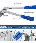 Manual PEX Expander Tool Kit With 3/8 Inch, 1/2 Inch, 3/4 Inch And 1 Inch Expansion Heads shown with non-slip handles.