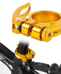 Yellow bike seat post clamp quick release collar fits 28.6mm 31.8mm 34.9mm for MTB mountain road and casual bikes easy adjustment