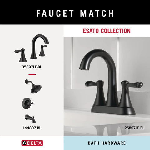Esato collection faucet match in matte black, showcasing faucet and accessories for kitchen and bathroom.