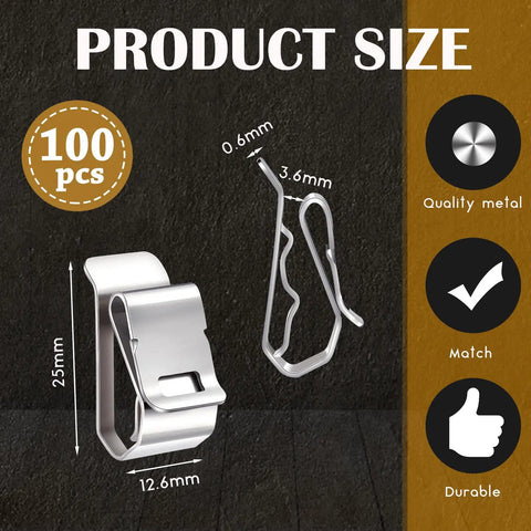 Heavy Duty Stainless Steel Solar Wire Clips For Outdoor Setup And Yard Work Fits 0.2 To 0.3 Inch Cable Slick 100 Pack showing size dimensions.