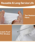 Close-up of heavy duty table saw dust collector bag fabric, featuring tear-resistant material and scratch-proof PVC window.