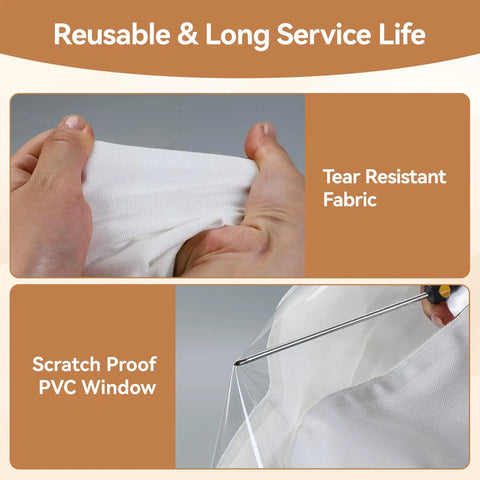 Close-up of heavy duty table saw dust collector bag fabric, featuring tear-resistant material and scratch-proof PVC window.